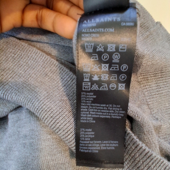 All Saints Mode Merino Crew Neck Ramskull Grey Sweater Size M - Picture 7 of 9